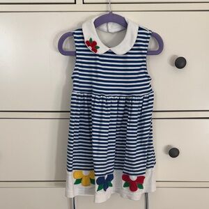 Florence Eiseman Navy and White Striped Dress with Floral Details